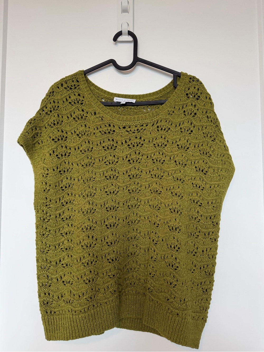 Olive Open-Stitch Crew Neck Sweater